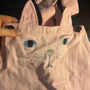 Lazy Oaf pink overall mini dress cat